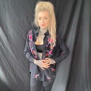 Floral Embroidered Button Down Blouse